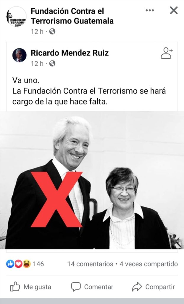 Tweet publicado por Ricardo Méndez Ruiz y compartido desde la Fundación Contra el Terrorismo.